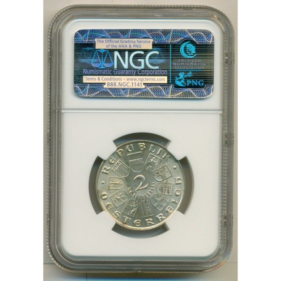 Austria Silver 1932 2 Schilling Joseph Haydn MS62 Key Date - Picture 2 of 4